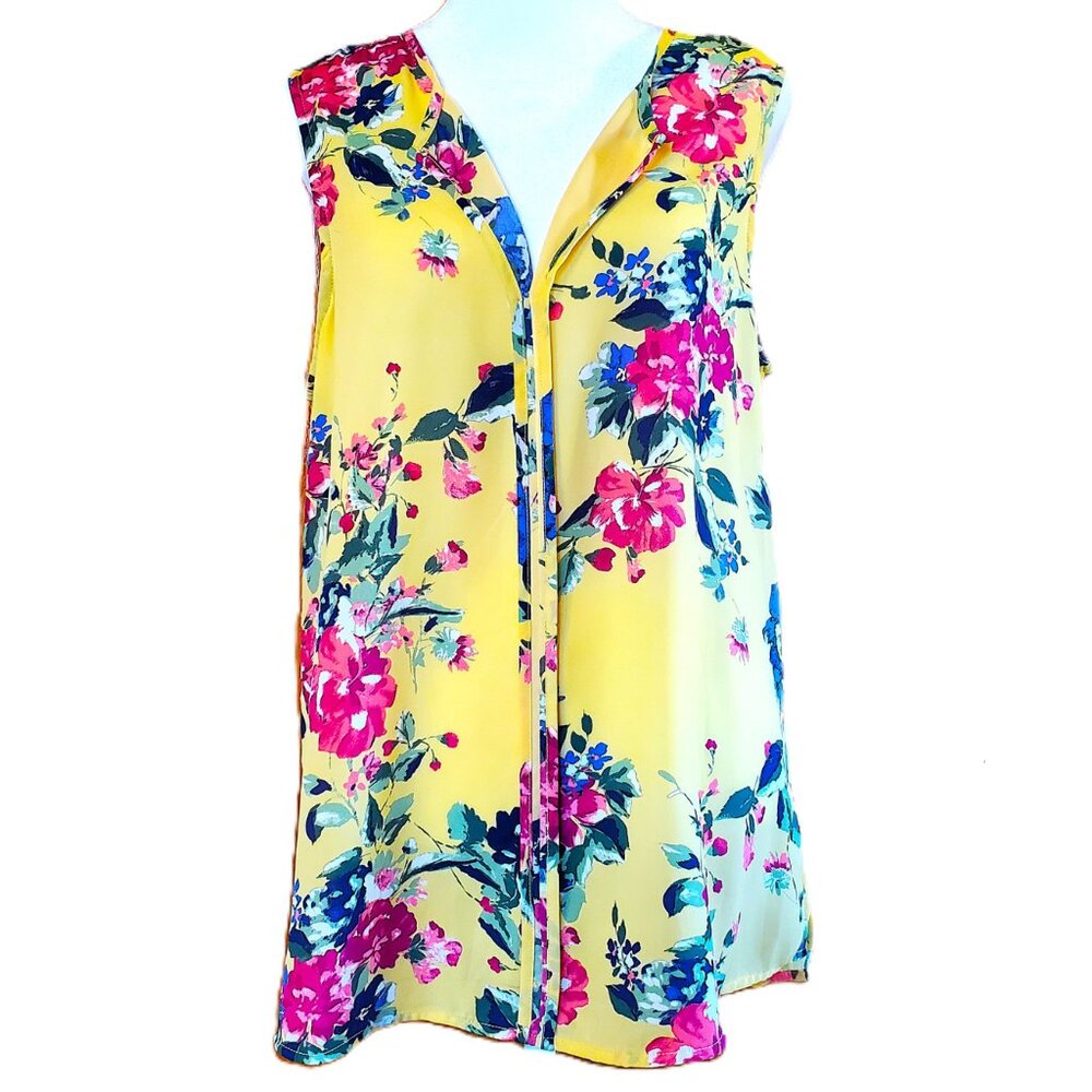 Bobeau Yellow Floral V-Neck Blouse Top Womens Size L Cottagecore Fairy Romantic